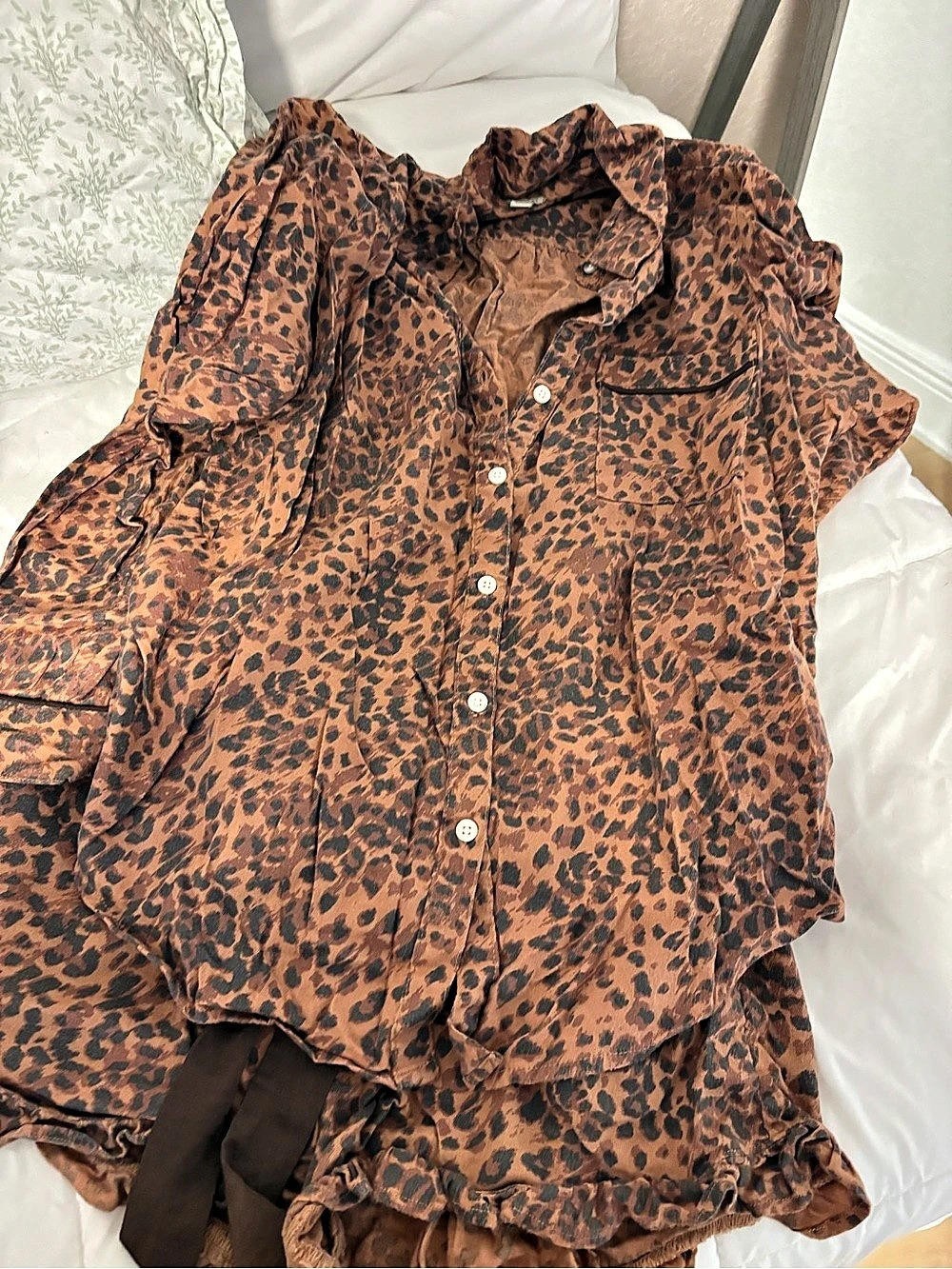 AerieAnimal Print Button Down Shirt in Brown & Black Size Medium